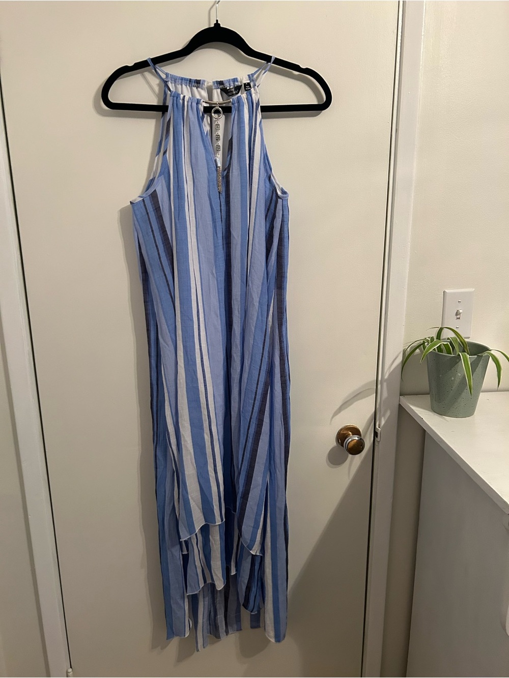 Mlle Gabrielle Striped Blue Halter Maxi Dress